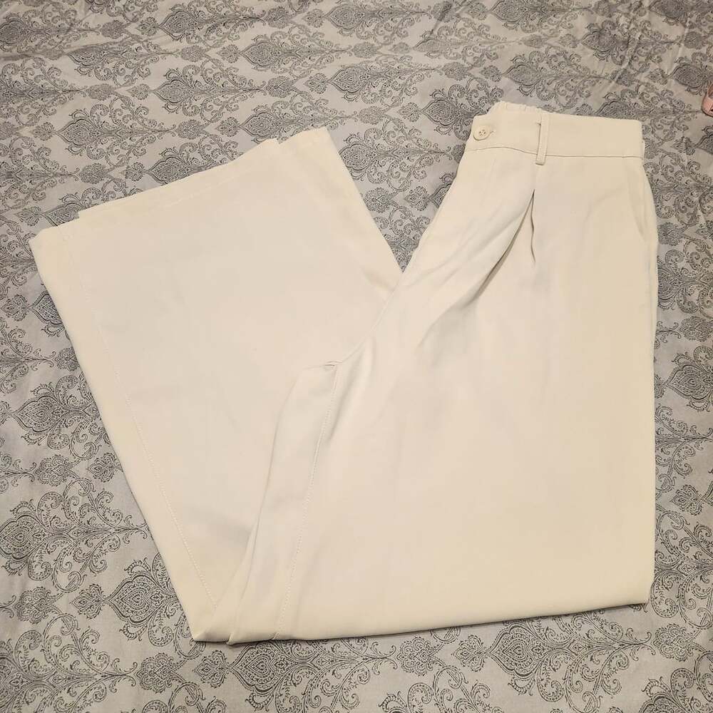 High Waisted Pleated Wide Leg Dress Pants Off White Medium